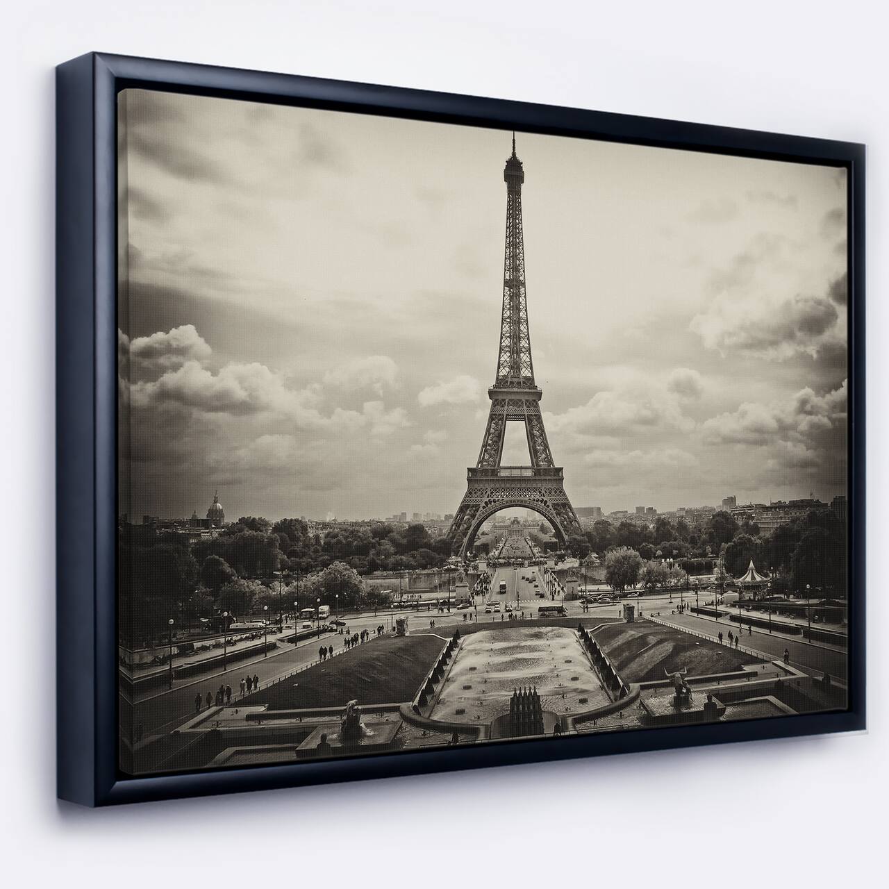 Designart - Vintage View of Paris France - Cityscape Photo Canvas Print in Black Frame